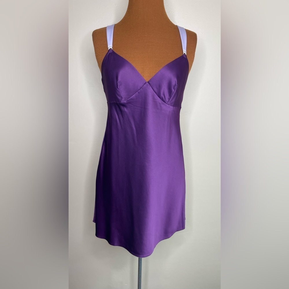 Victoria's Secret Purple Satin Chemise with Sweetheart Neckline Size Small